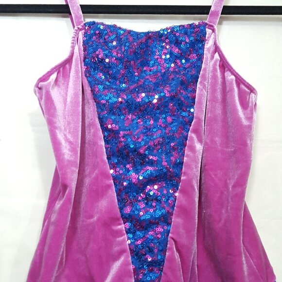 Revolution Dancewear velvet sequins leotard fuchsia blue size XLC - Picture 4 of 8